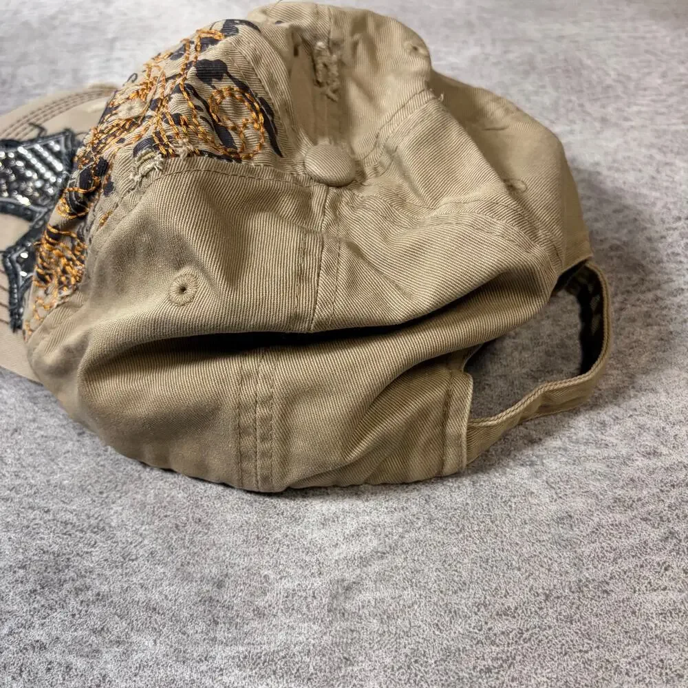 Tan Y2k Embellished Distressed Cap